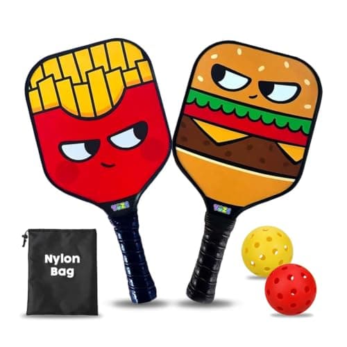 Yoza Kids Pickleball Paddle Set of 2 (Burger & Fries) — pickleball gift