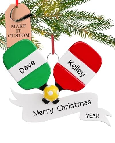 Personalized Pickleball Ornament 2026 (Red & Green Paddles) — pickleball gift